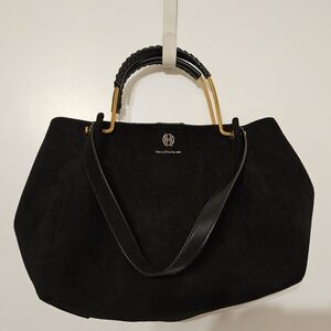 House of Harlow 1960 Black Suede Tote Bag with Gold Hardware